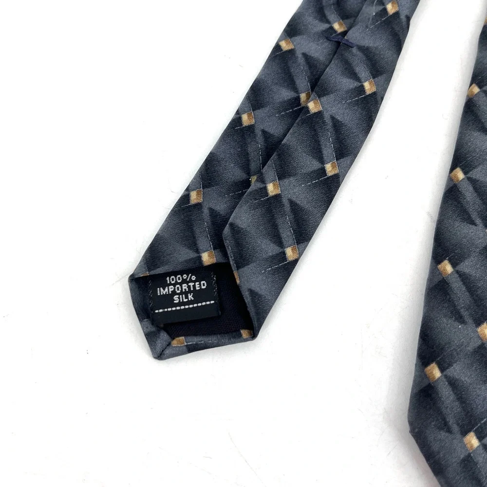 Stafford Men's 100% Silk Geometric Pattern Necktie Gray Gold Business 65 x 3.5‎